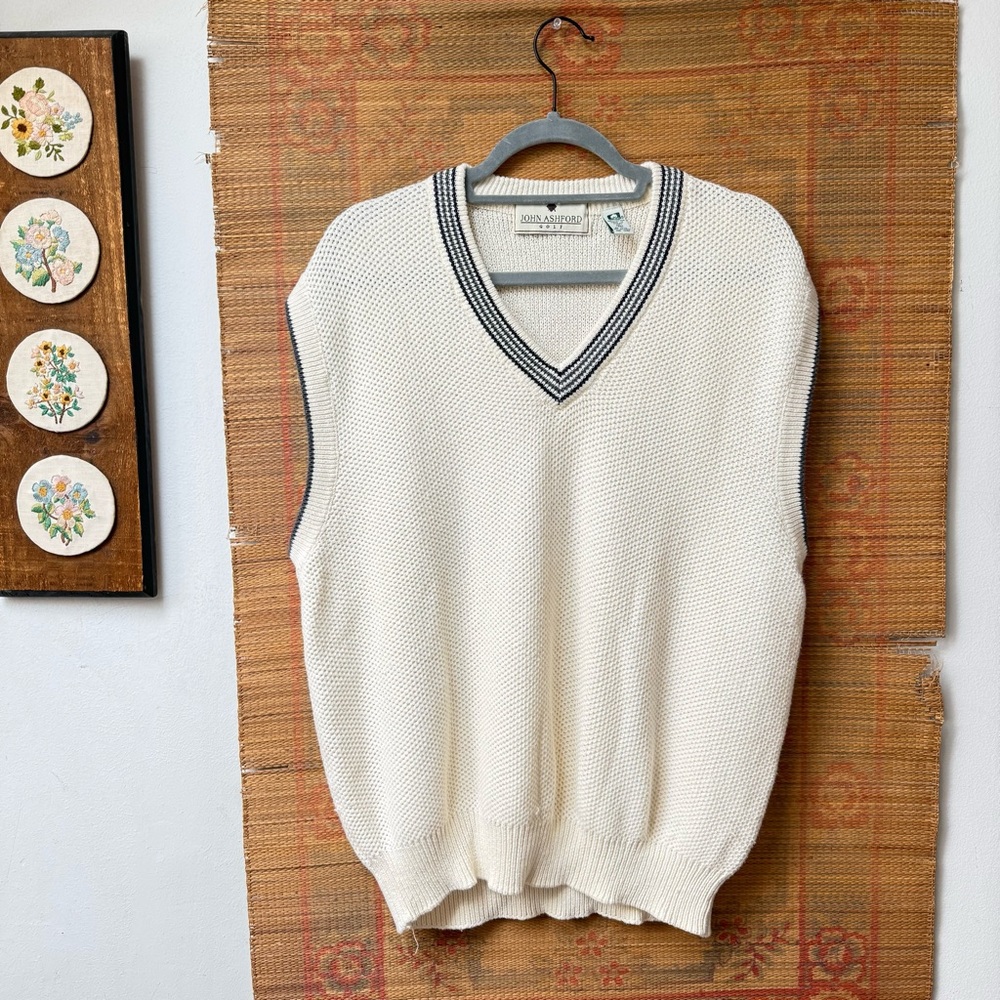 Vintage White Knit Cotton Sweater Vest